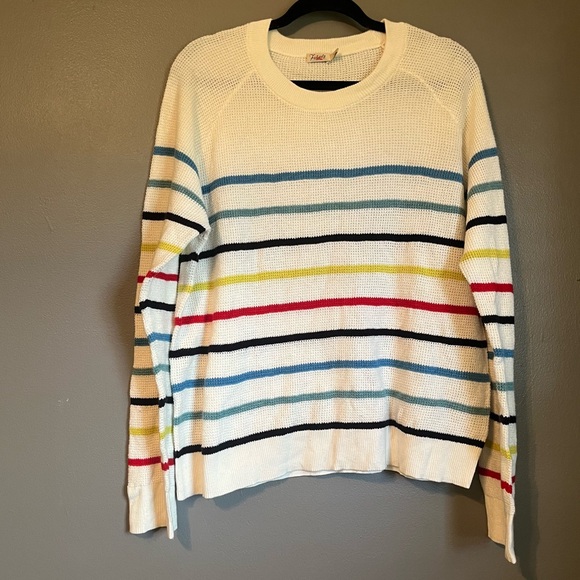 New Faherty Sz XL Womens Waffle Knit Rainbow Stripe Long Sleeve Sweater Top $148 - Picture 2 of 10